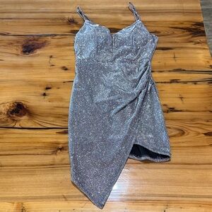 Honey and Rosie Glittering Silver/lavendar Asymmetrical Dress